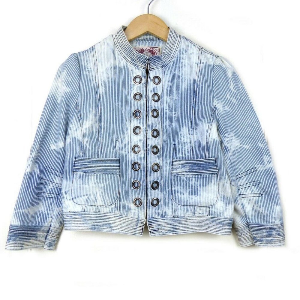 Flying Tomato Railroad Stripe Bleach Denim Jacket